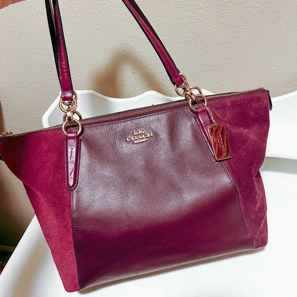 Coach Burgundy Leather & Suede Shoulder Bag – Like New - Picture 1 of 10